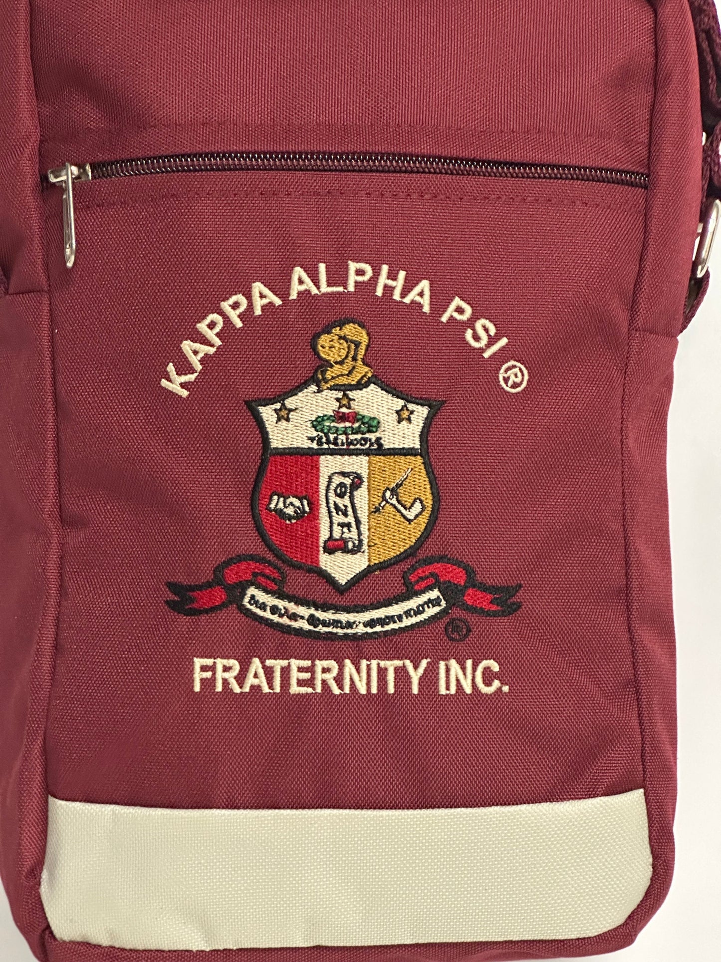 Kappa Alpha Psi (KAY) Fraternity, single Shoulder Crossbody Sling/Shoulder SIDE bag, Embroidered Organizational Shield in Front