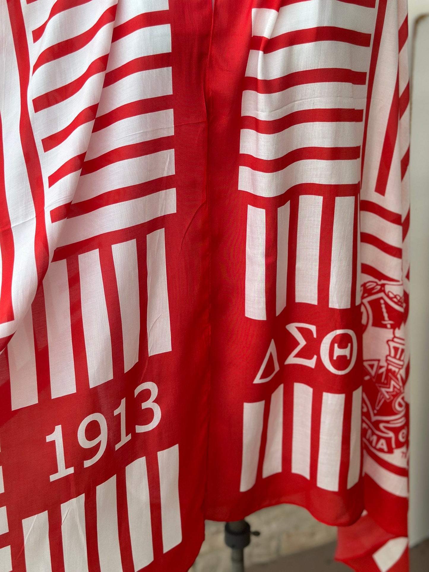 Delta Sigma Theta (ΔΣΘ) Sorority Strip Scarf/ muffler/Wrap around/ Stole/ Boho/Shawl /Red & White Color, For Women, Made in India