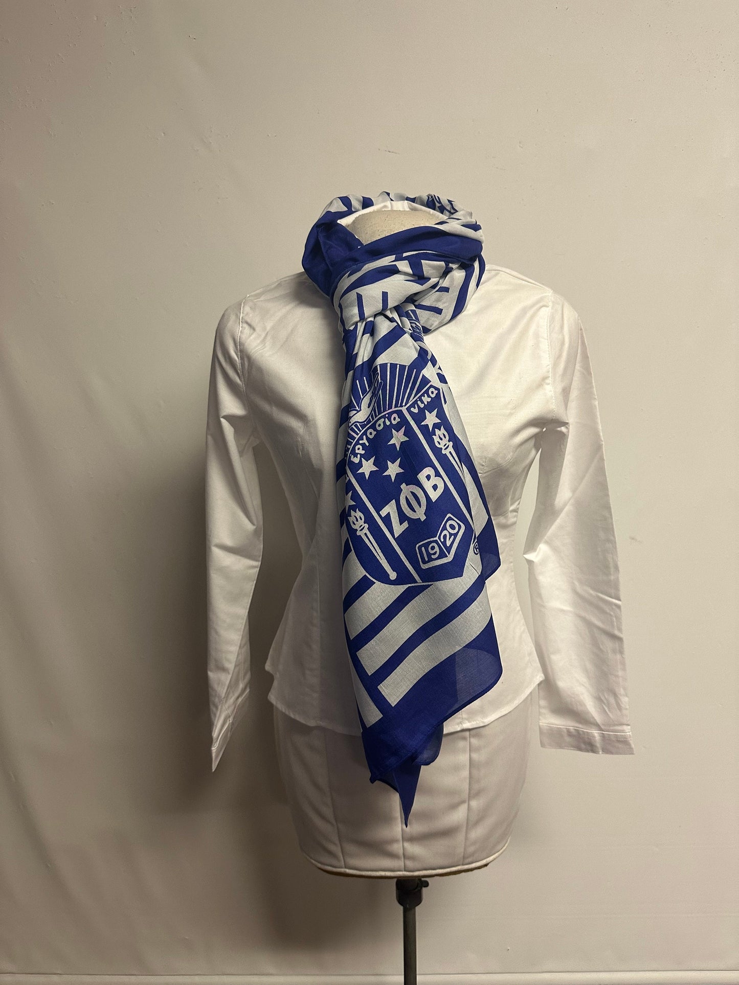 Zeta Phi Beta (ZOB) Sorority Strip Scarf/ muffler/Wrap around/ Stole/ Boho/Shawl /Blue & White Color, For Women, Made in India