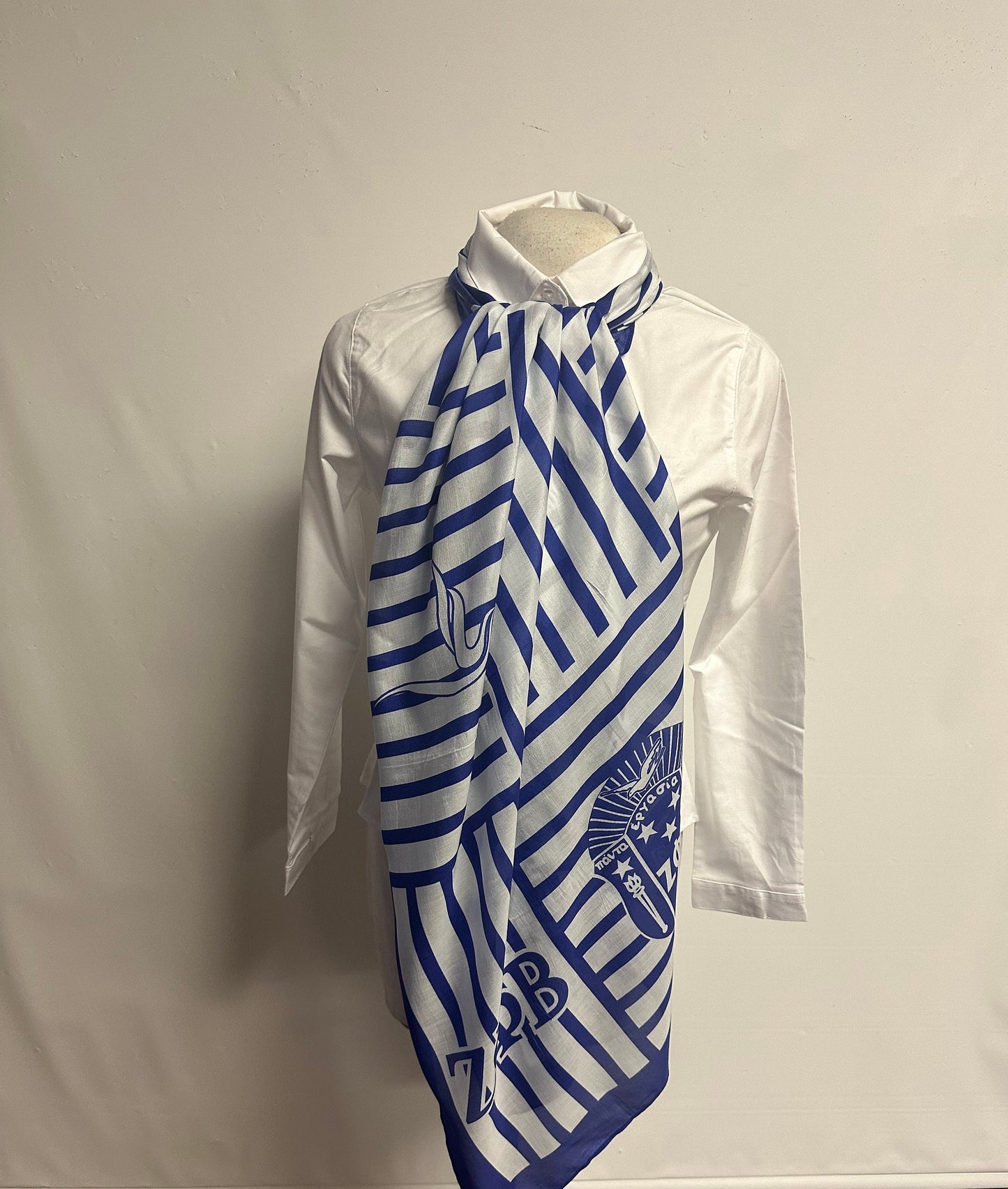Zeta Phi Beta (ZOB) Sorority Strip Scarf/ muffler/Wrap around/ Stole/ Boho/Shawl /Blue & White Color, For Women, Made in India