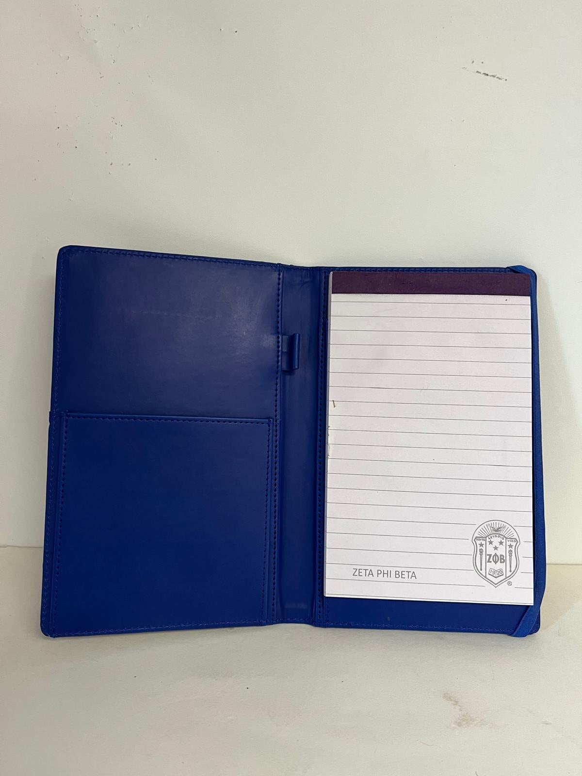 Zeta Phi Beta (ZOB) Sorority Artificial Leather Notebook- organizational shield print on front Blue Color.