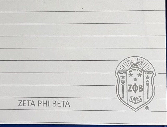 Zeta Phi Beta (ZOB) Sorority Artificial Leather Notebook- organizational shield print on front Blue Color.