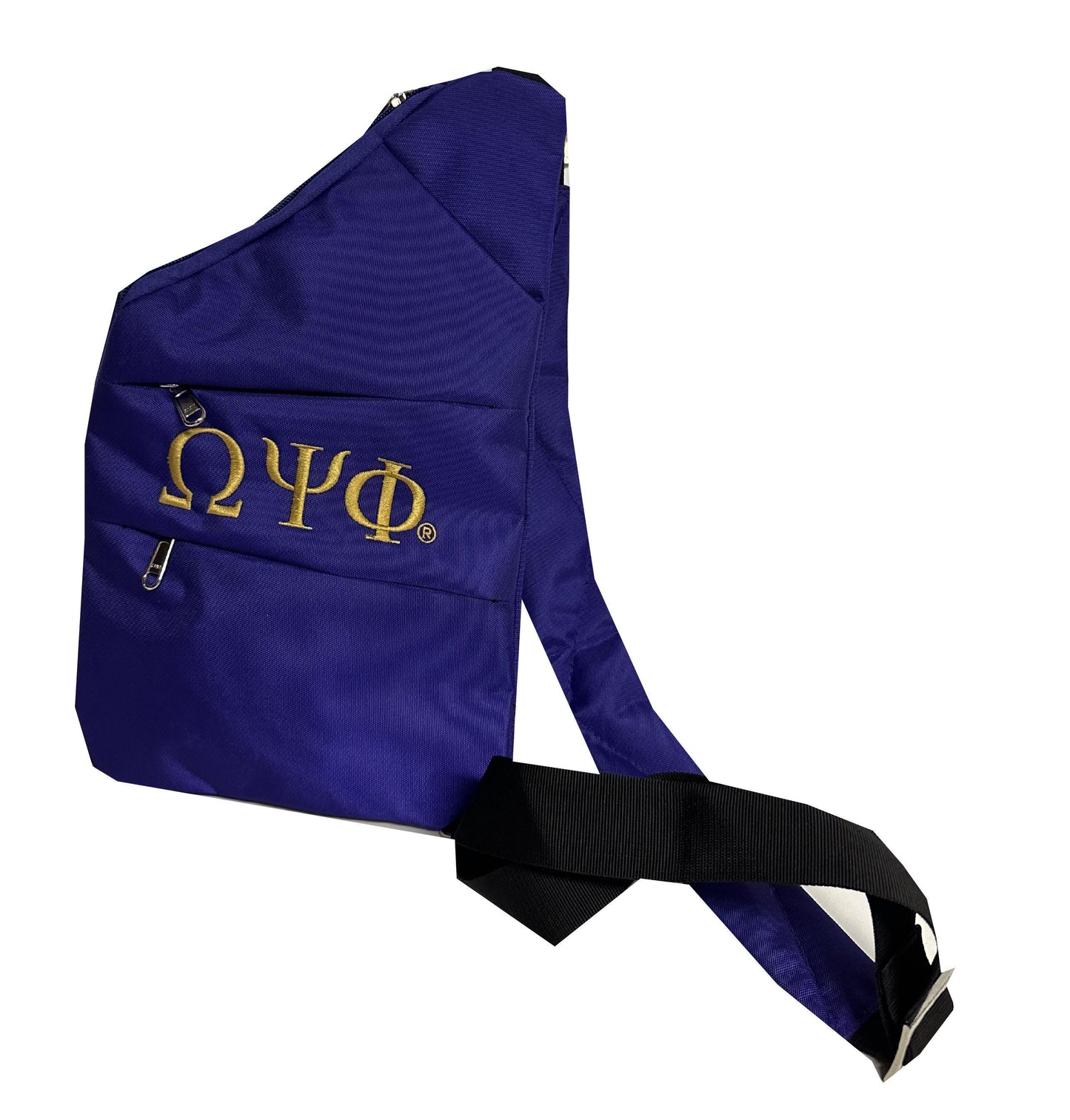 Omega Psi Phi (ΩΨΦ) Fraternity, 3 Zipper, trending Slim Carry Bag, Crossbody Sling/Shoulder bag, Embroidered Organizational Shield in Front
