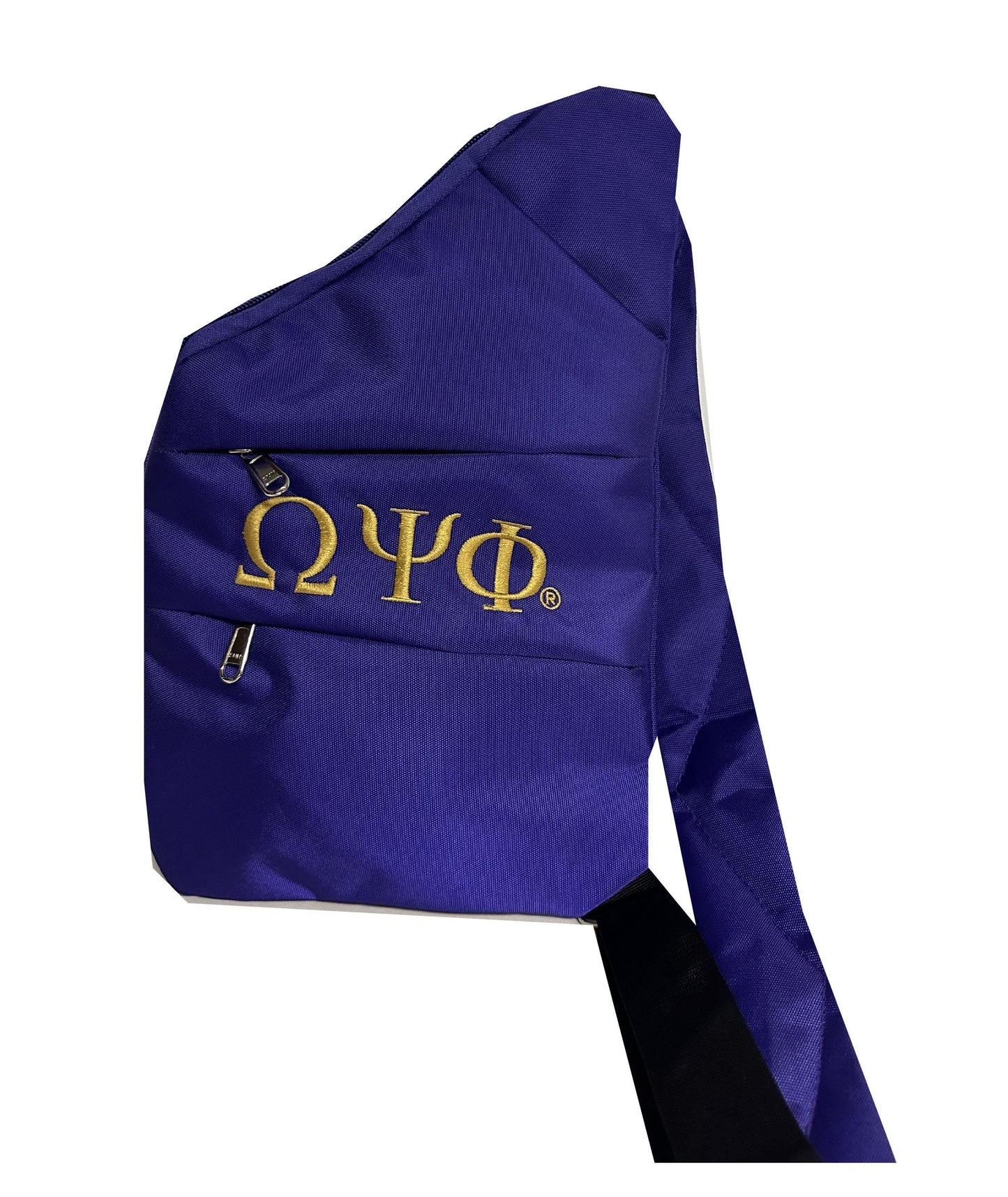 Omega Psi Phi (ΩΨΦ) Fraternity, 3 Zipper, trending Slim Carry Bag, Crossbody Sling/Shoulder bag, Embroidered Organizational Shield in Front
