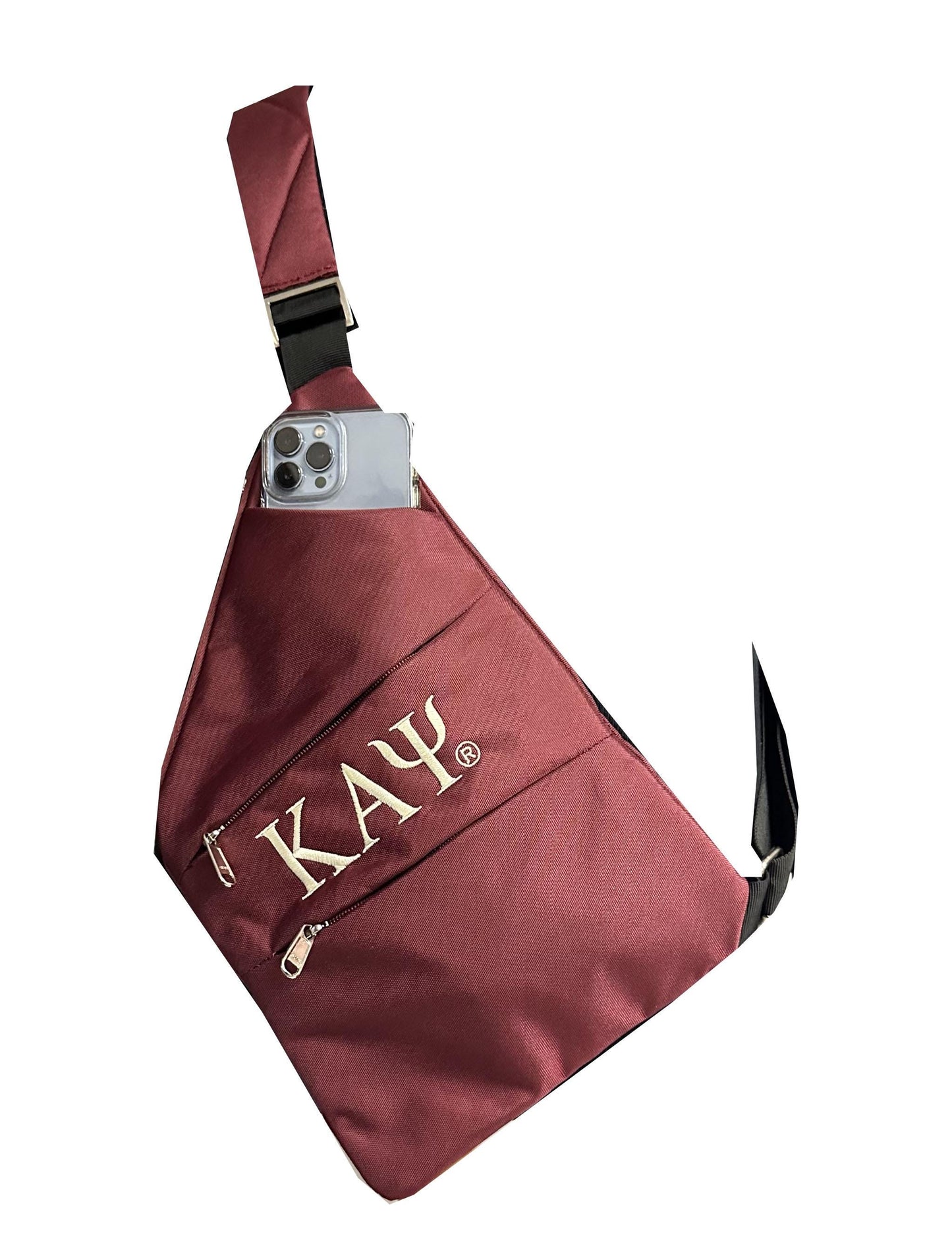 Kappa Alpha Psi Fraternity, 3 Zipper, trending slim carry bag, single Shoulder Crossbody Sling/Shoulder bag with Greek letters in Front