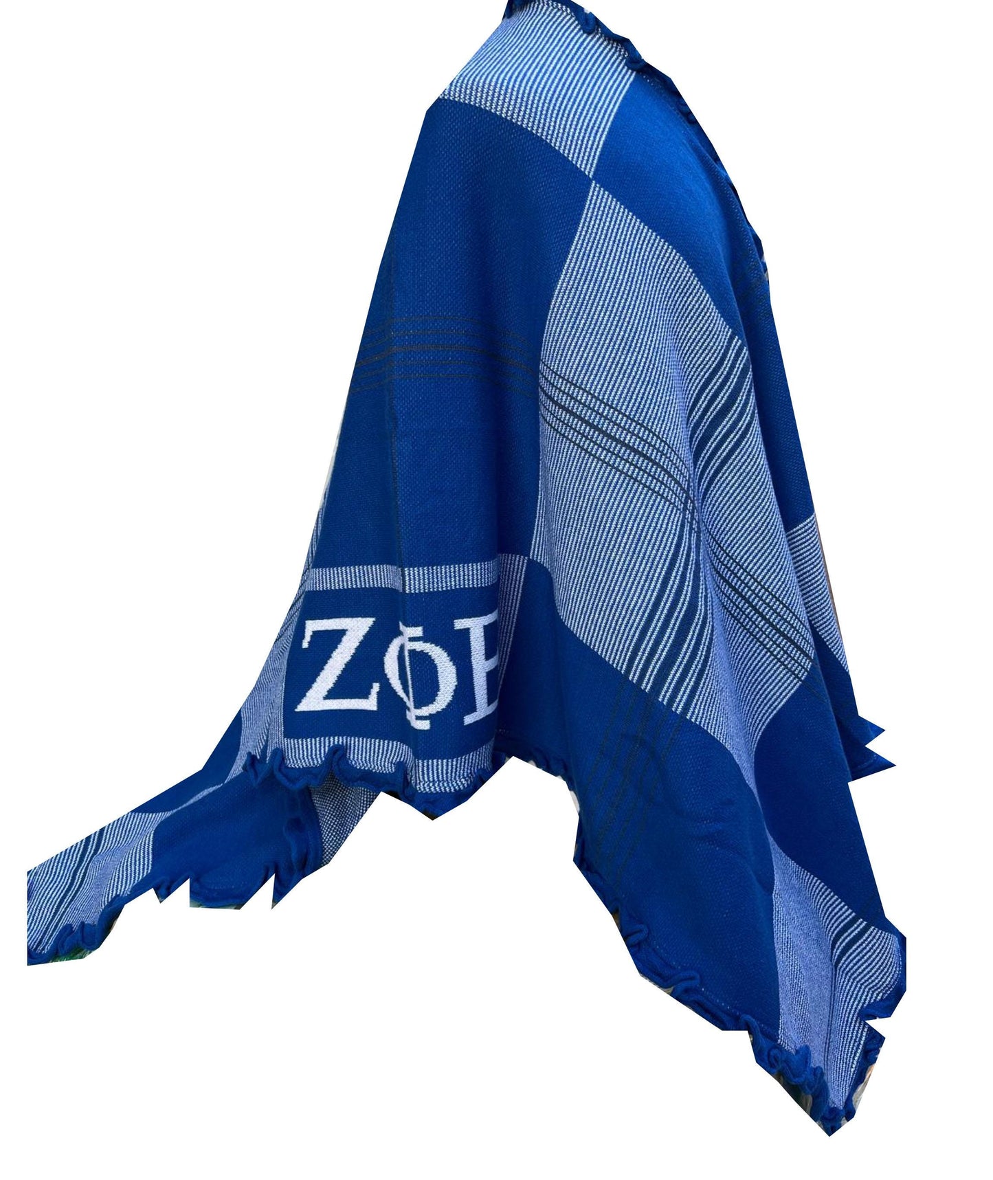Zeta Phi Beta (ZOB) Ruffle Wrap Cozy Wrap/cape/shrug/poncho with Greek letters printed on sleeves, For Women.