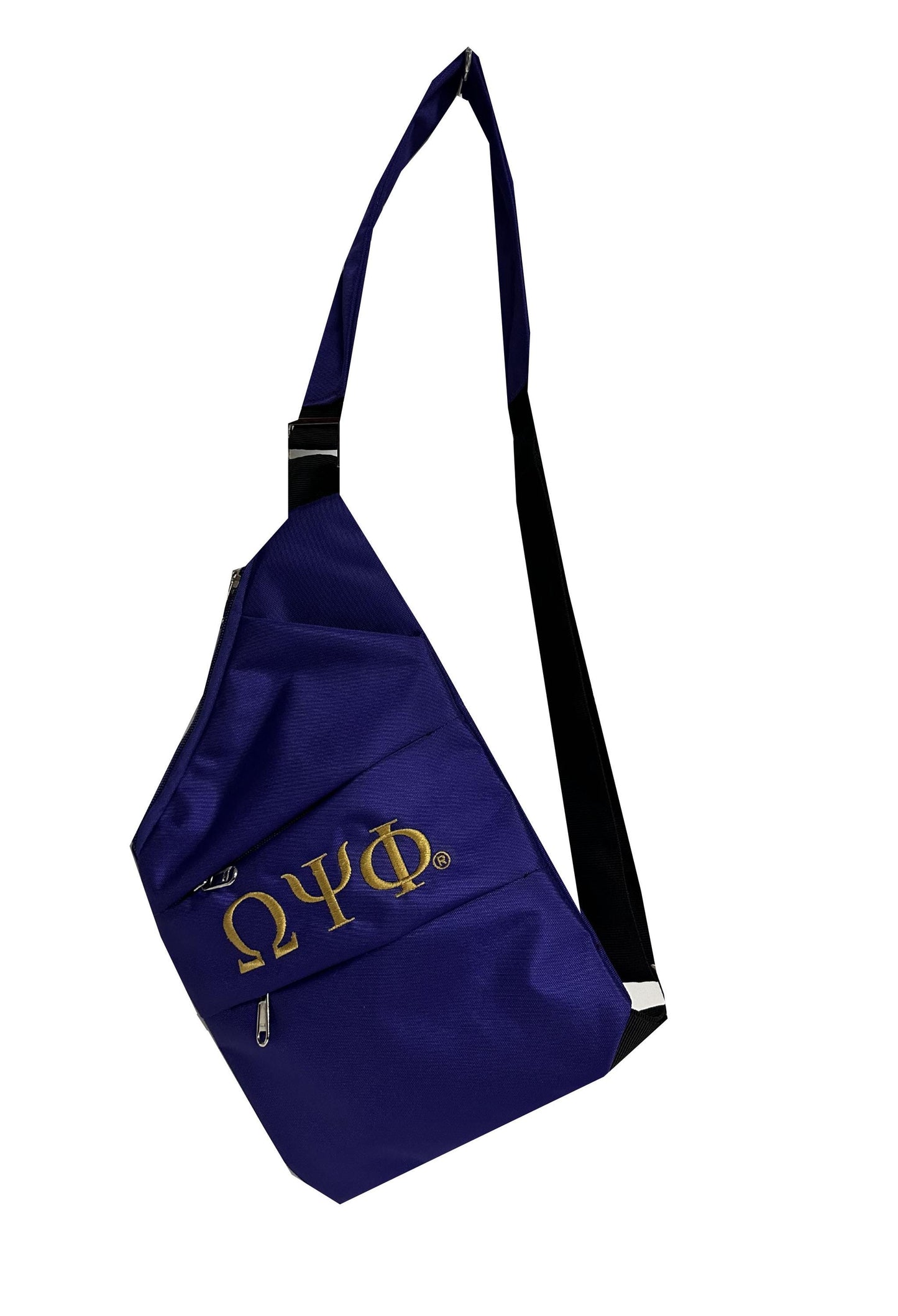 Omega Psi Phi (ΩΨΦ) Fraternity, 3 Zipper, trending Slim Carry Bag, Crossbody Sling/Shoulder bag, Embroidered Organizational Shield in Front