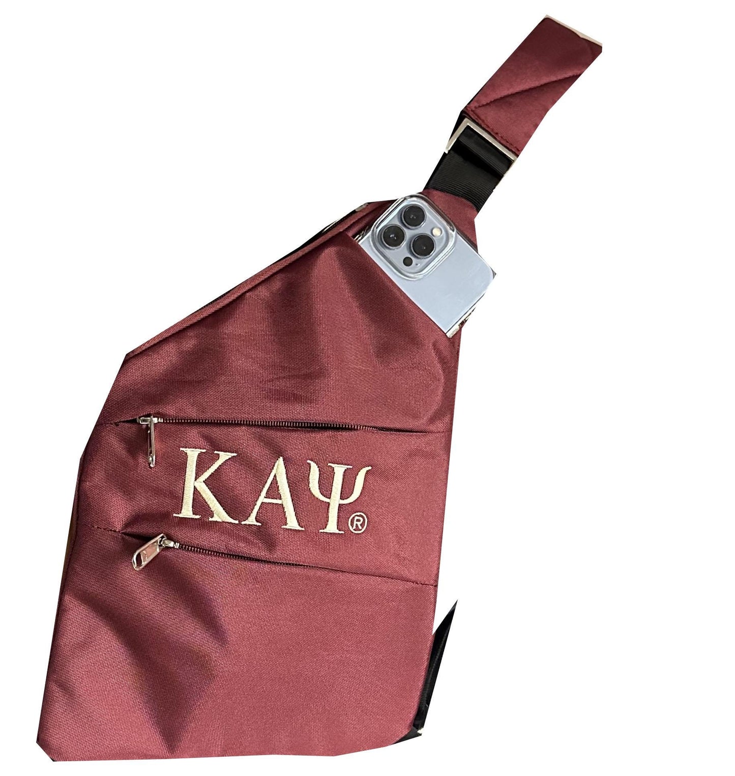Kappa Alpha Psi Fraternity, 3 Zipper, trending slim carry bag, single Shoulder Crossbody Sling/Shoulder bag with Greek letters in Front