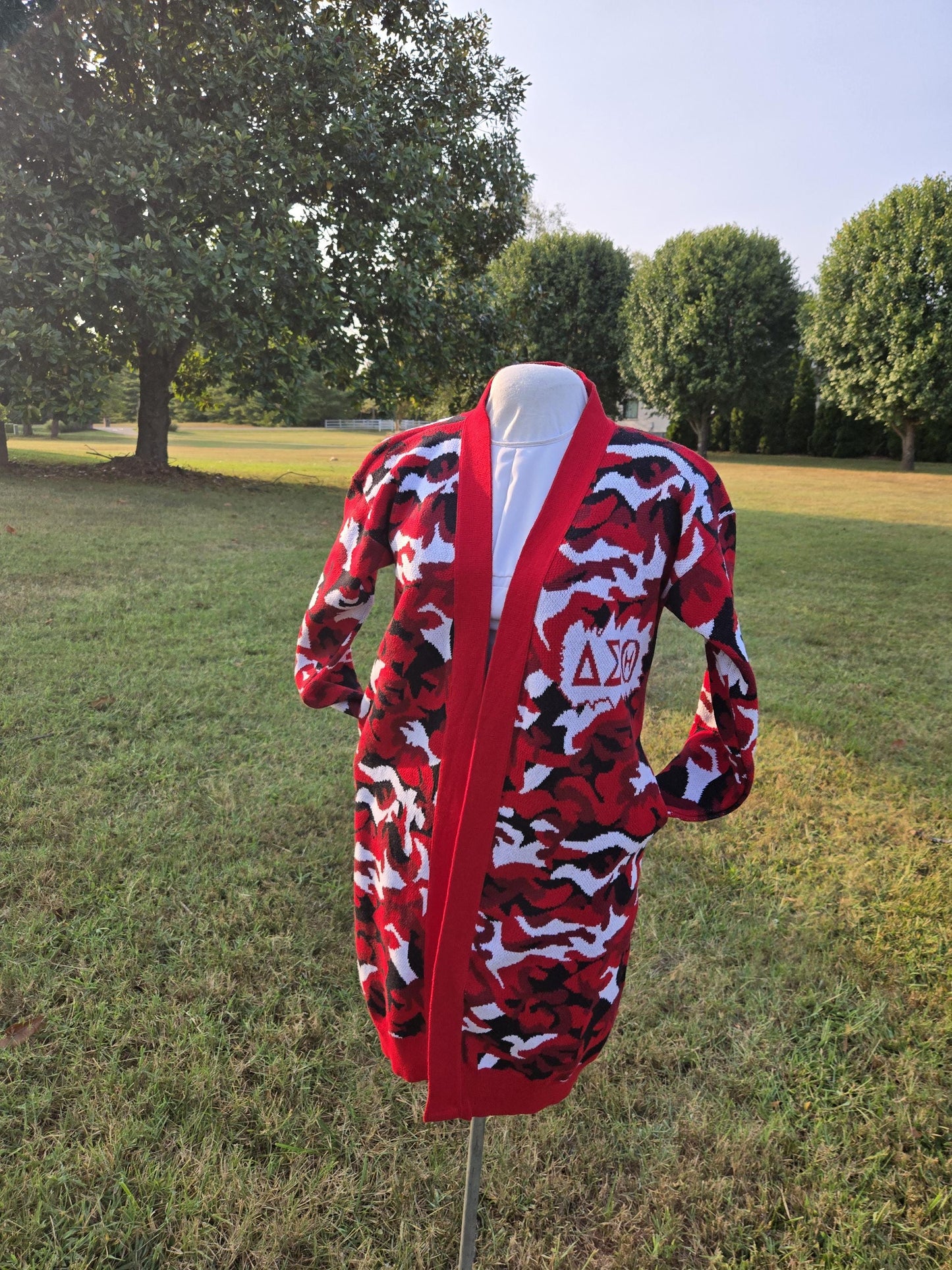 Delta Sigma Theta Camo Sweater/Cardigan for Delta soror- stay warm in Style this WINTER- Exclusive Item for this winter!