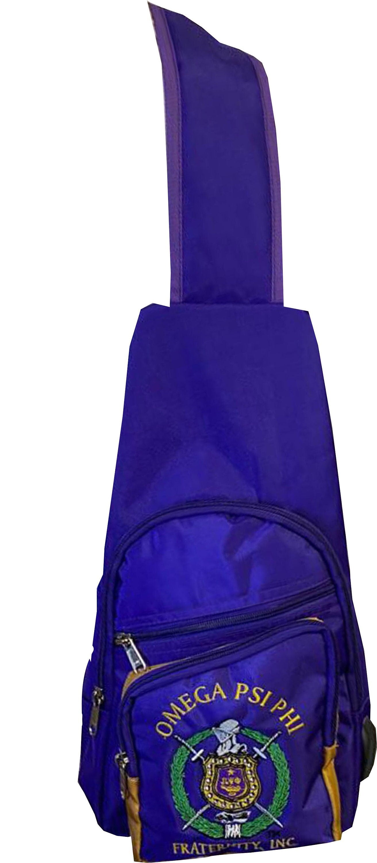 Omega Psi Phi (ΩΨΦ) Fraternity, single Shoulder Crossbody Sling/Shoulder bag with USB Port, Embroidered Organizational Shield in Front