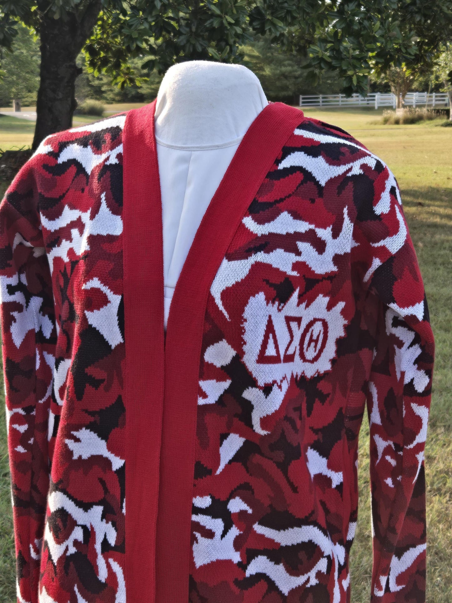Delta Sigma Theta Camo Sweater/Cardigan for Delta soror- stay warm in Style this WINTER- Exclusive Item for this winter!