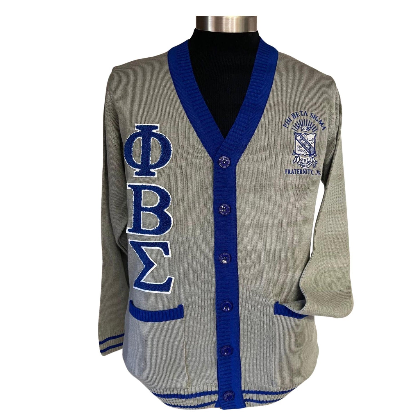 Phi Beta Sigma (ΦΒΣ) Blue, Grey & White, 3 letter Sweater/Cardigan for stay warm in Style this WINTER- Exclusive Item for this winter!