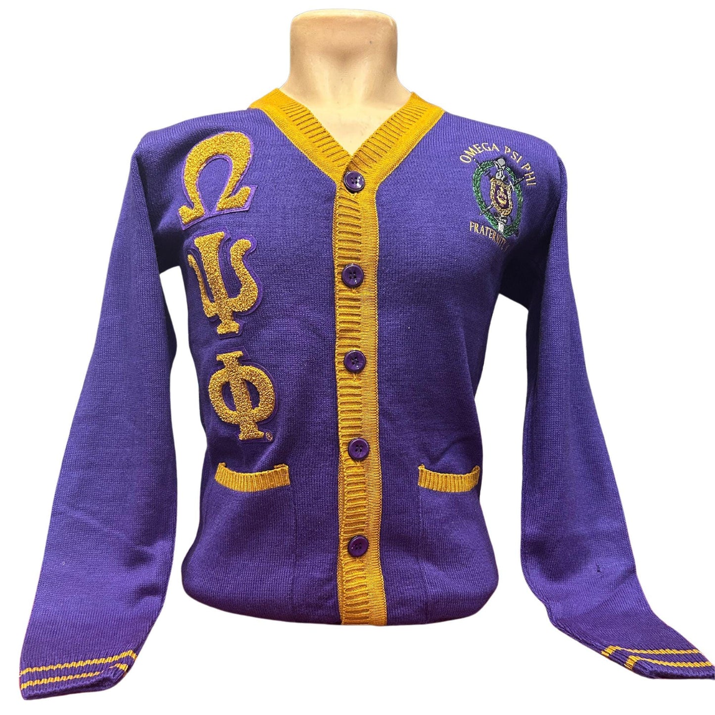 Omega Psi Phi (ΩΨΦ) Fraternity, Purple & Old gold Sweater/Cardigan- stay warm in Style