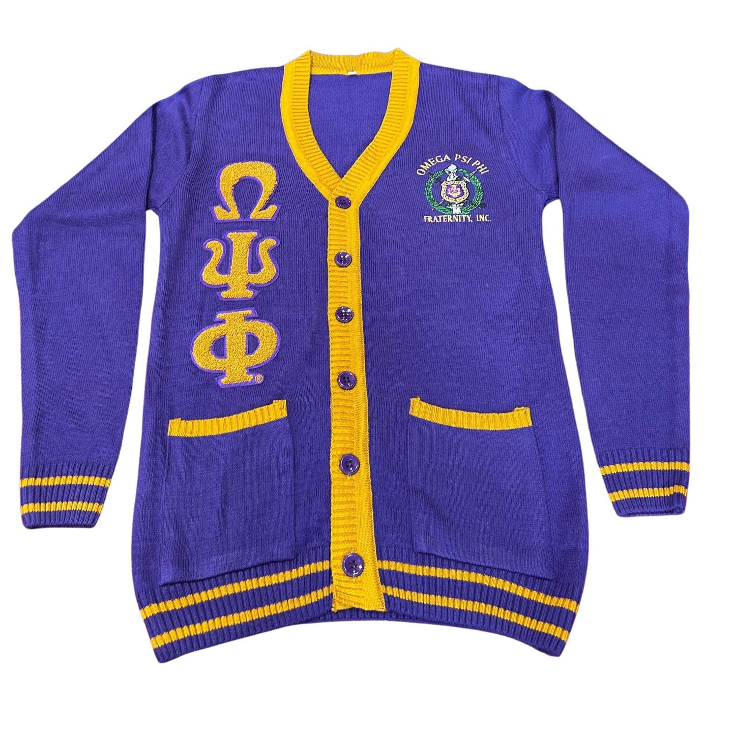 Omega Psi Phi (ΩΨΦ) Fraternity, Purple & Old gold Sweater/Cardigan- stay warm in Style
