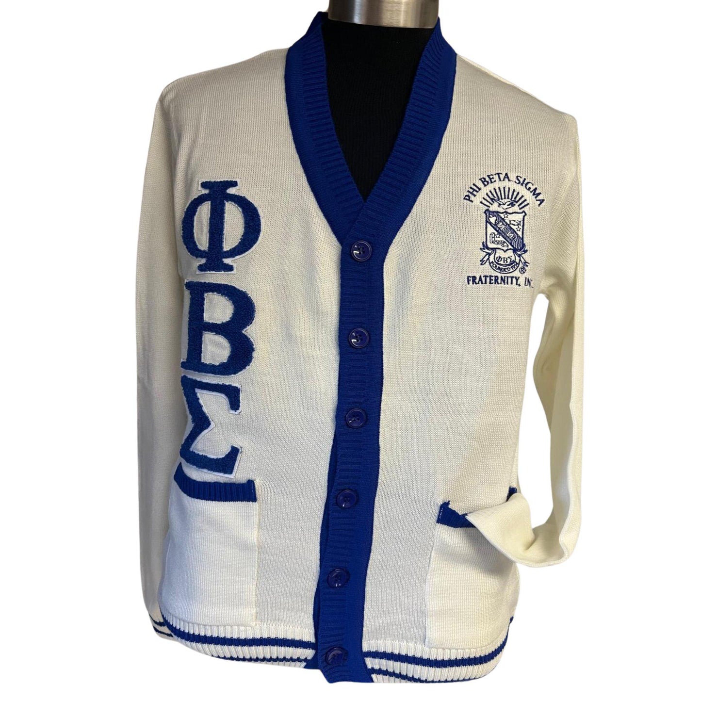 Phi Beta Sigma (ΦΒΣ) Blue, Grey & White, 3 letter Sweater/Cardigan for stay warm in Style this WINTER- Exclusive Item for this winter!