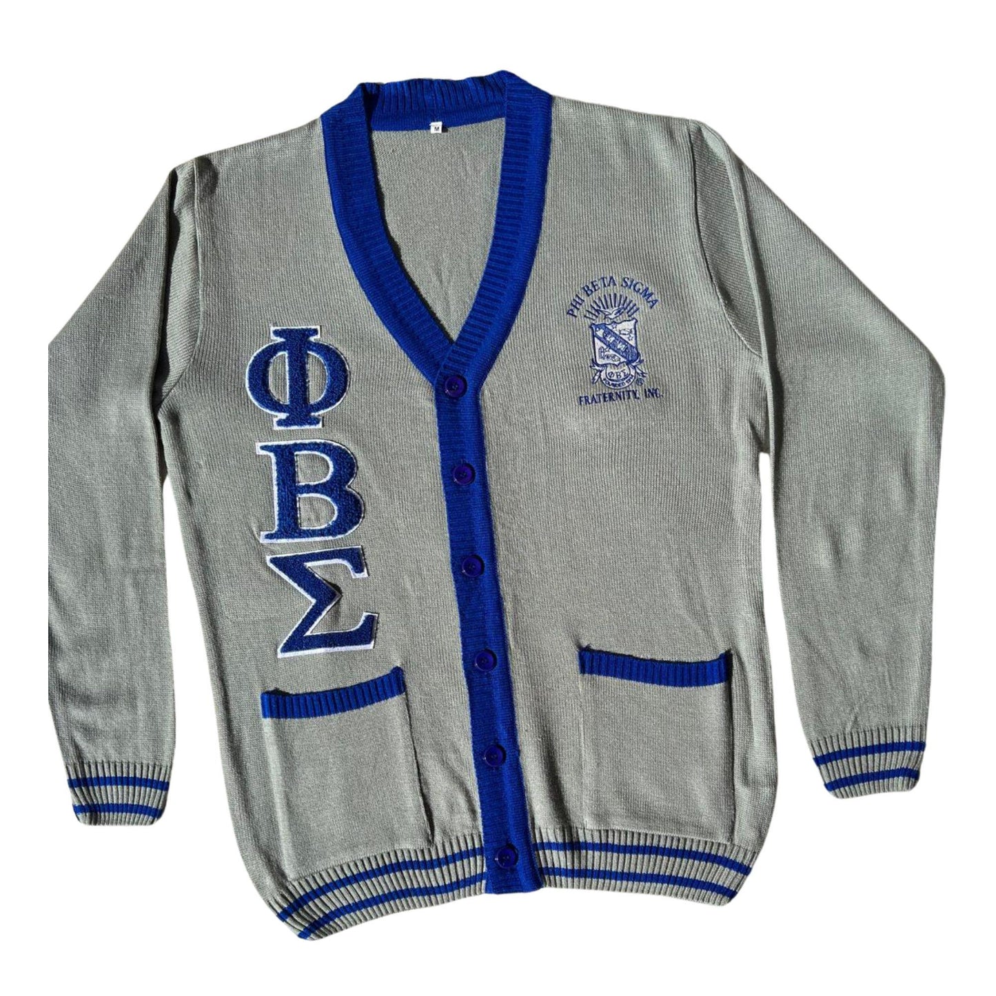 Phi Beta Sigma (ΦΒΣ) Blue, Grey & White, 3 letter Sweater/Cardigan for stay warm in Style this WINTER- Exclusive Item for this winter!