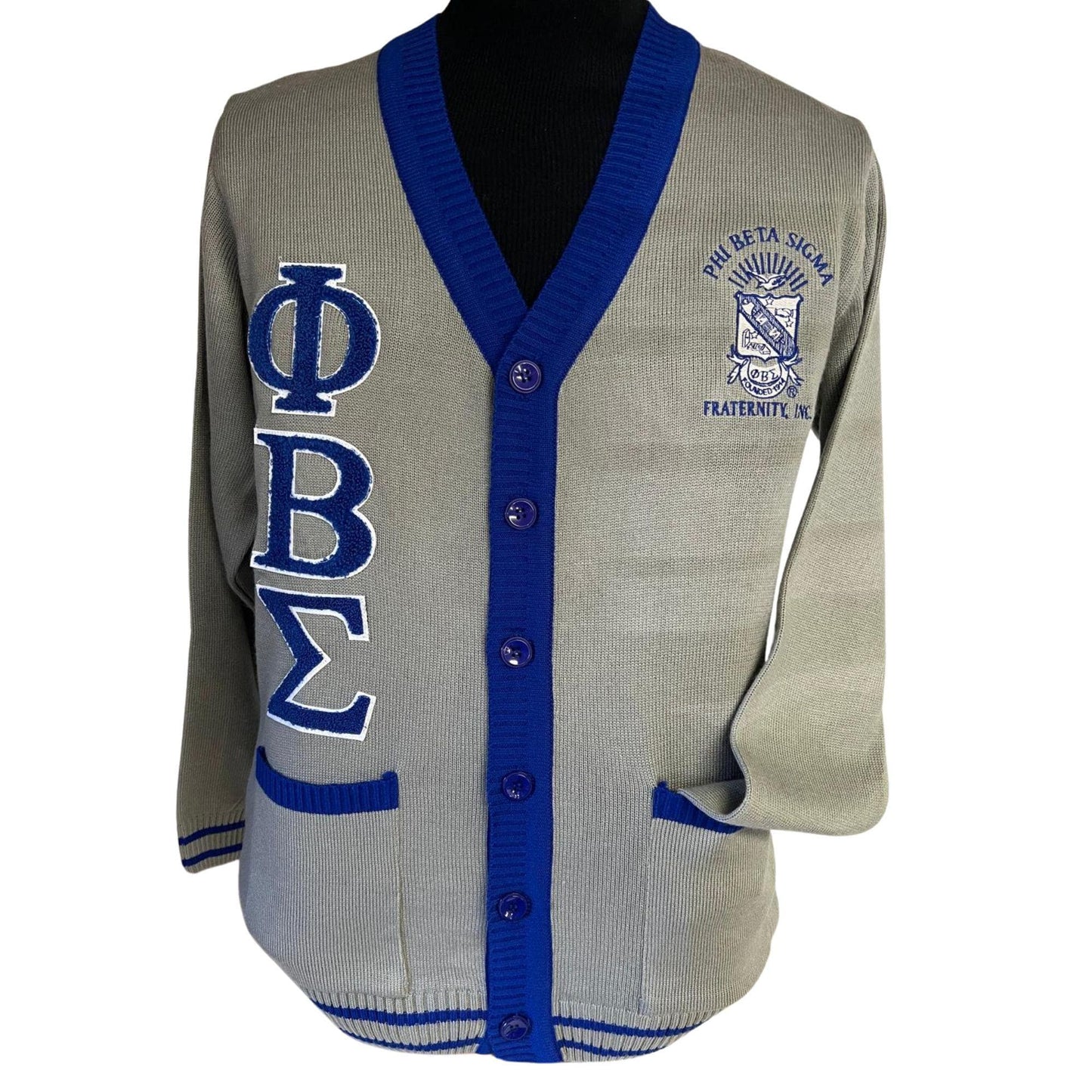Phi Beta Sigma (ΦΒΣ) Blue, Grey & White, 3 letter Sweater/Cardigan for stay warm in Style this WINTER- Exclusive Item for this winter!