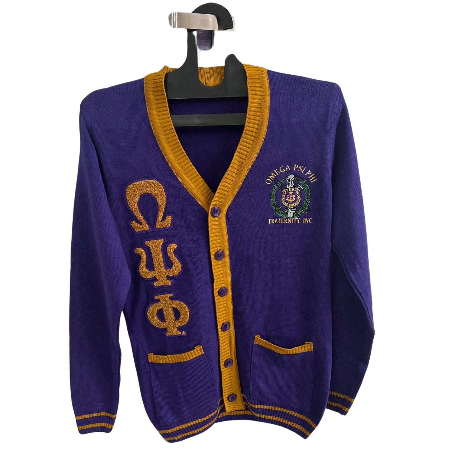 Omega Psi Phi (ΩΨΦ) Fraternity, Purple & Old gold Sweater/Cardigan- stay warm in Style