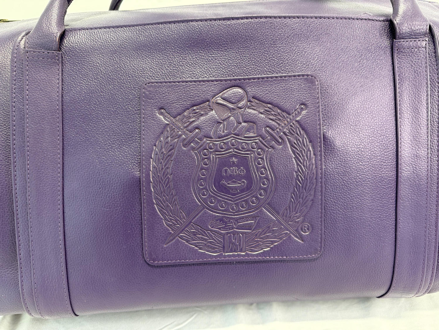 Omega Psi Phi Leather Garment Duffel Bag: Travel in Legacy