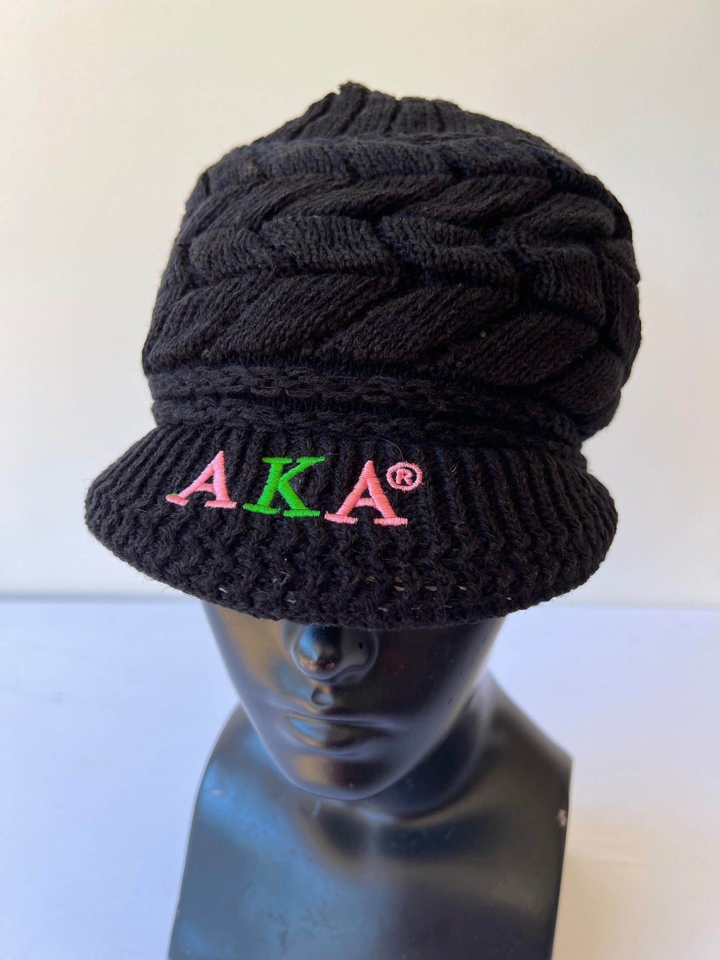 Alpha Kappa Alpha AKA Pink and Black color Acrylic woolen Cap/Winter hat with Greek letters on it, Reusable & Washable.
