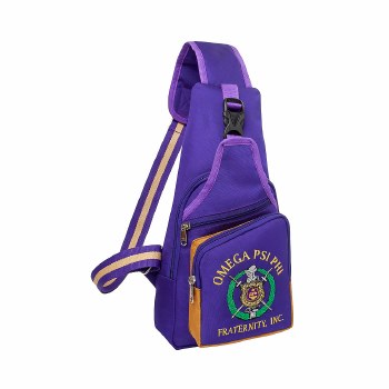 Omega Psi Phi Fraternity single Shoulder Crossbody Sling Shoulder bag with USB Port Embroidered Organizational Shield in Front