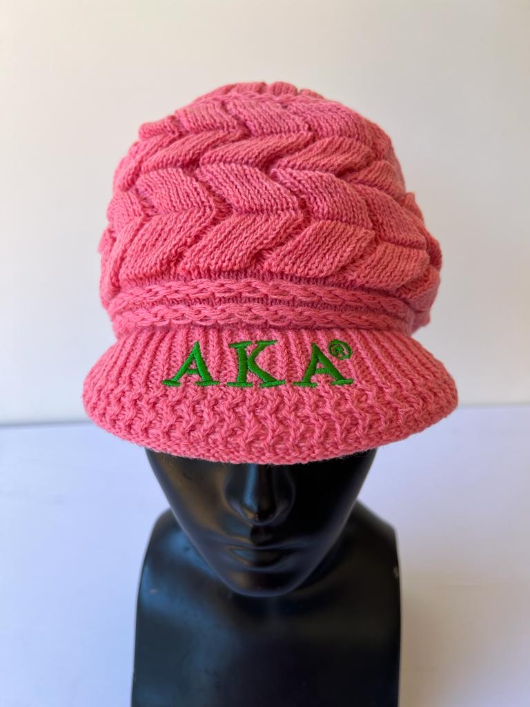 Alpha Kappa Alpha AKA Pink and Black color Acrylic woolen Cap/Winter hat with Greek letters on it, Reusable & Washable.