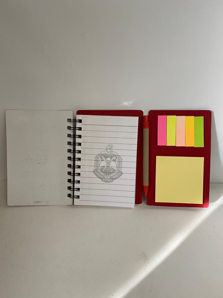 African pearl print on front and pages and colorful note stickers