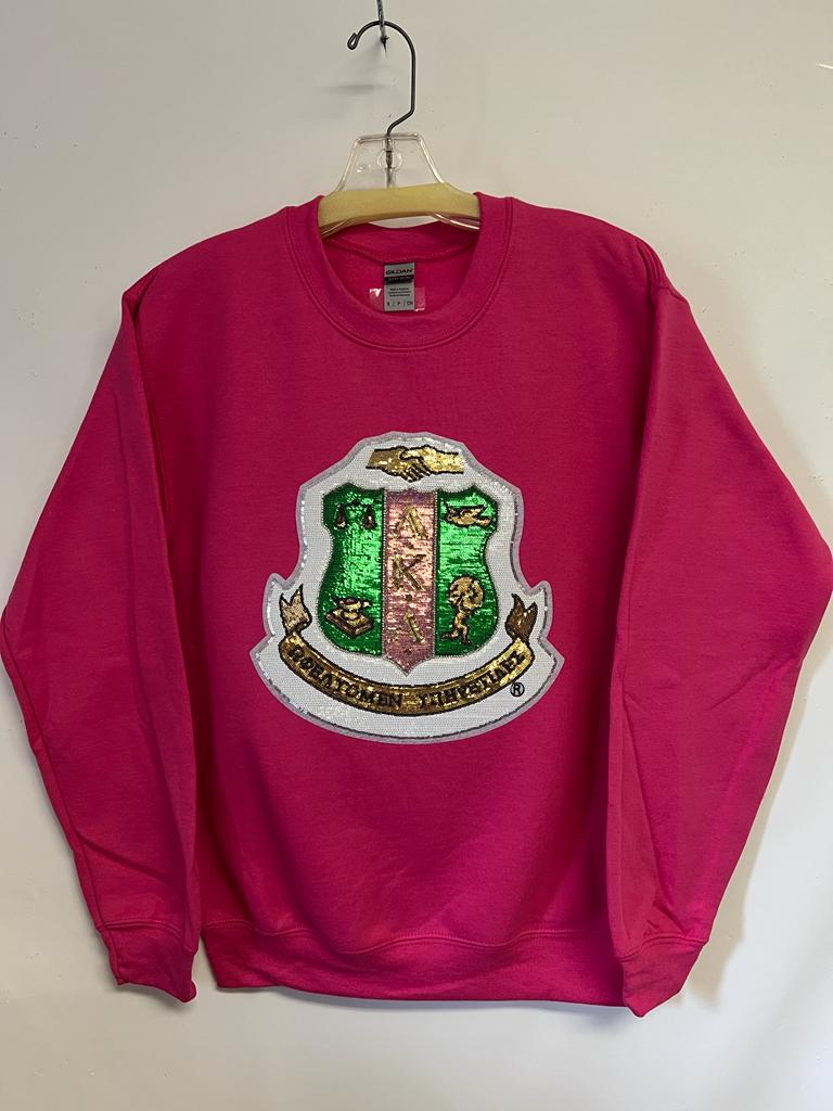 Alpha Kappa Alpha (AKA) Sweatshirts with Organization Shield on Front, 100% Cotton, Made in USA