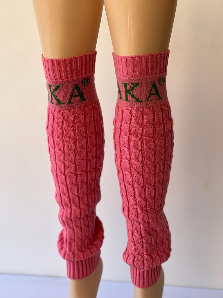 Alpha Kappa Alpha (AKA) Sorority Black & Pink Color hand Knitted Leg Warmers, Warm Socks In Autumn And Winter For Women, Made in India