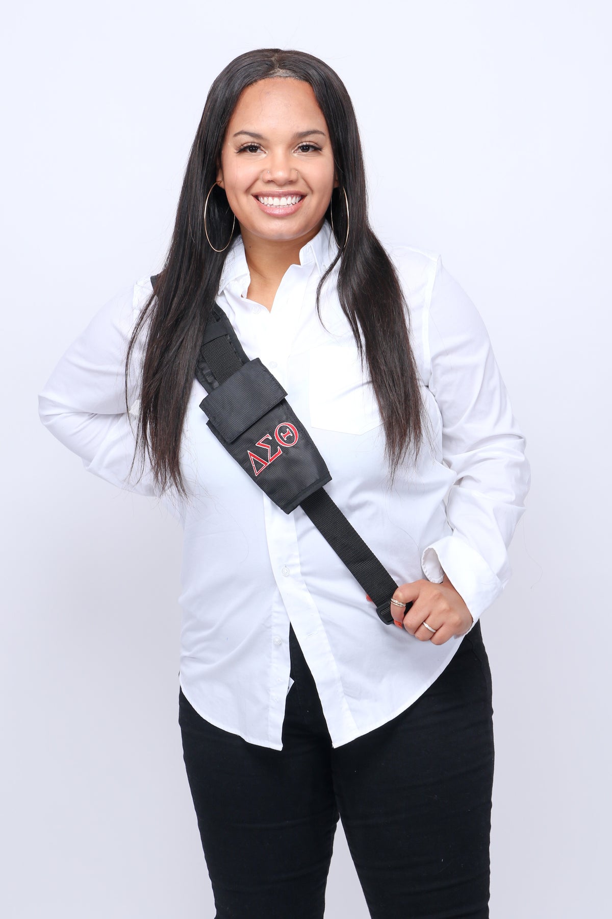 Delta Sigma Theta  (ΔΣΘ) Red & Black, 1 Shoulder Crossbody GUITAR Sling/Shoulder bag with 5 External Pockets.