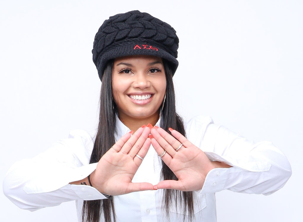 Delta Sigma Theta (ΔΣΘ) Sorority Red color Acrylic woolen Cap/Winter hat with Greek letters on it, Reusable & Washable.