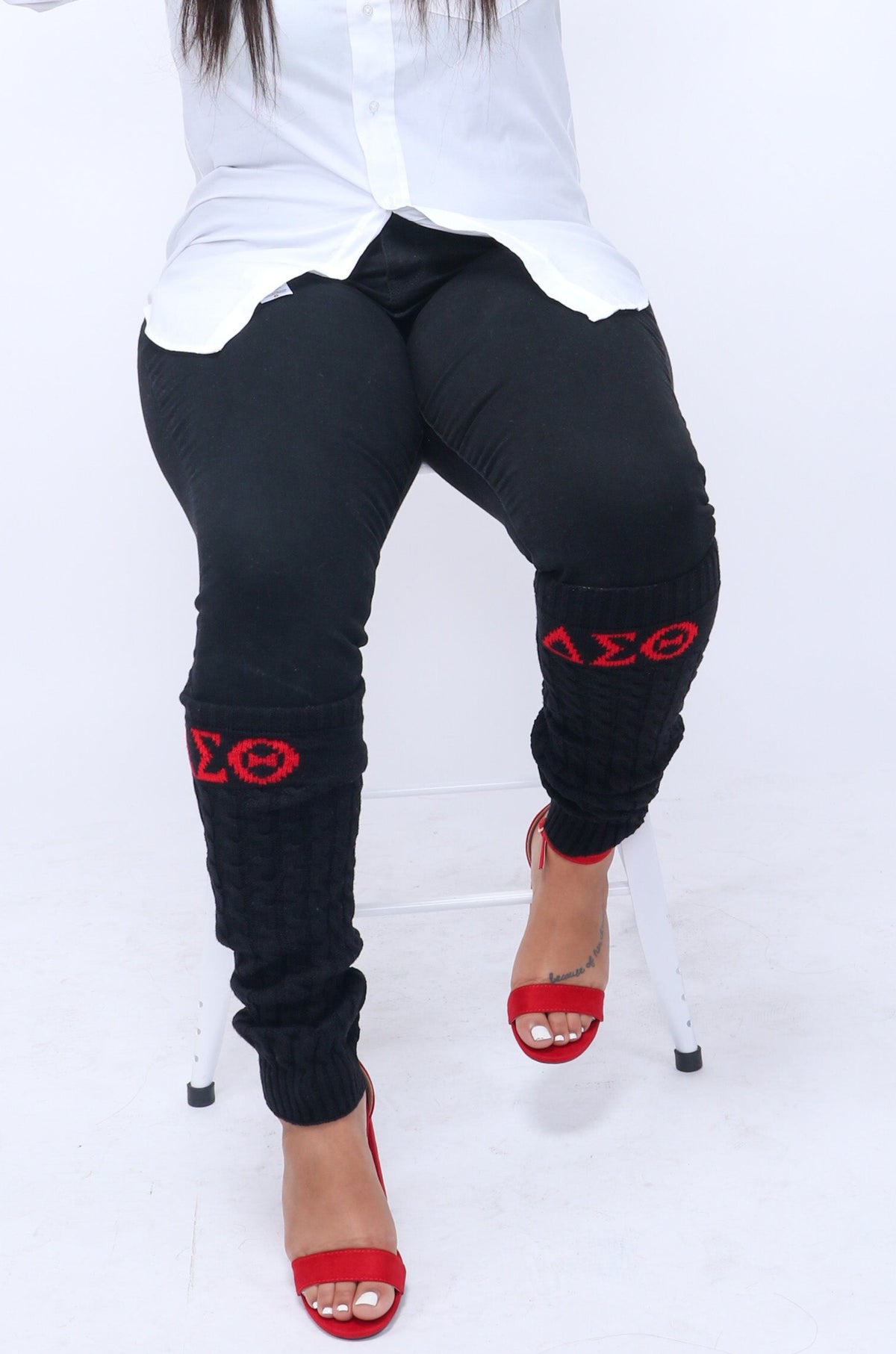Delta Sigma Theta (ΔΣΘ) Sorority Red Color hand Knitted Leg Warmers, Warm Socks In Autumn And Winter For Women, Made in India