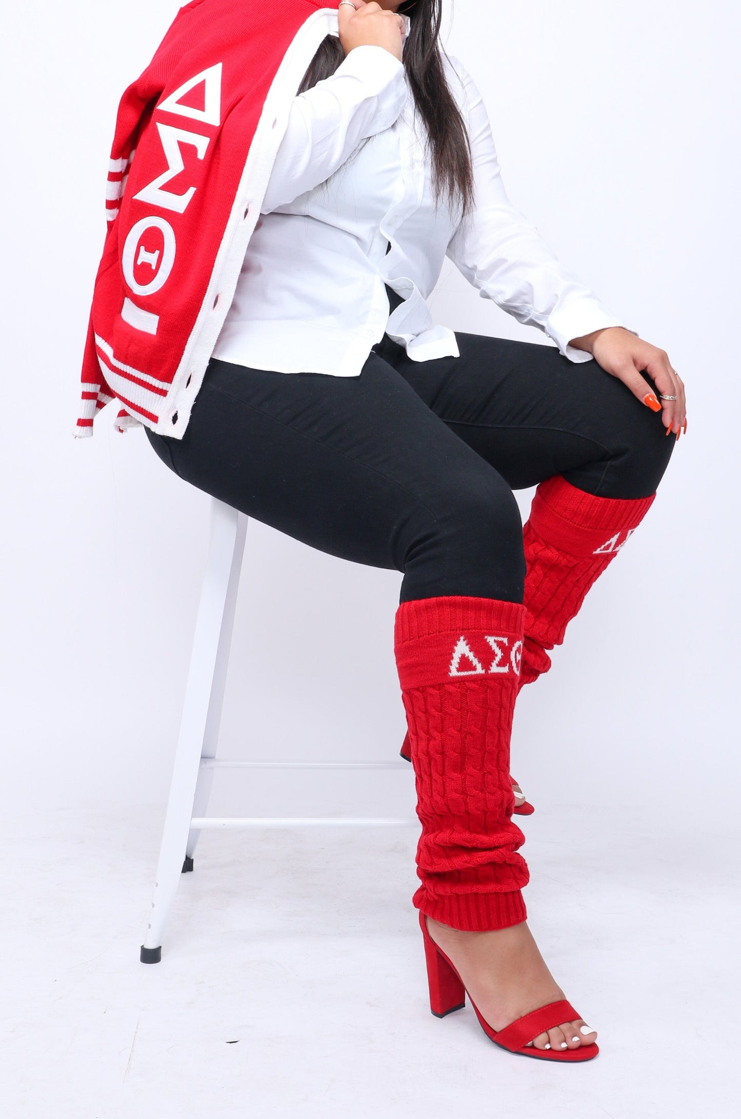 Delta Sigma Theta (ΔΣΘ) Sorority Red Color hand Knitted Leg Warmers, Warm Socks In Autumn And Winter For Women, Made in India