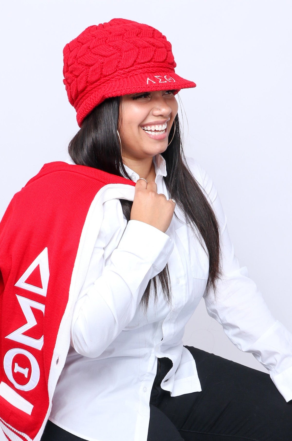 Delta Sigma Theta (ΔΣΘ) Sorority Red color Acrylic woolen Cap/Winter hat with Greek letters on it, Reusable & Washable.