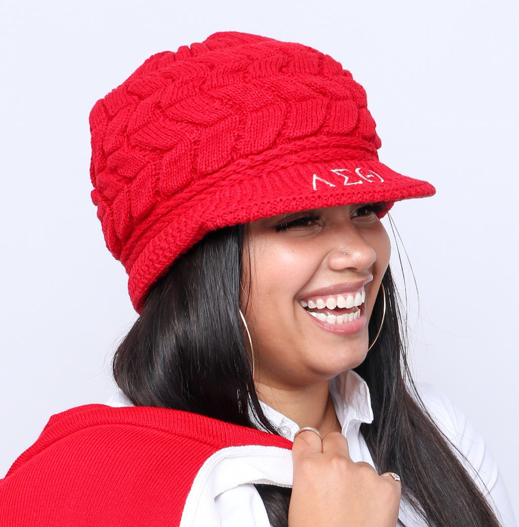 Delta Sigma Theta (ΔΣΘ) Sorority Red color Acrylic woolen Cap/Winter hat with Greek letters on it, Reusable & Washable.
