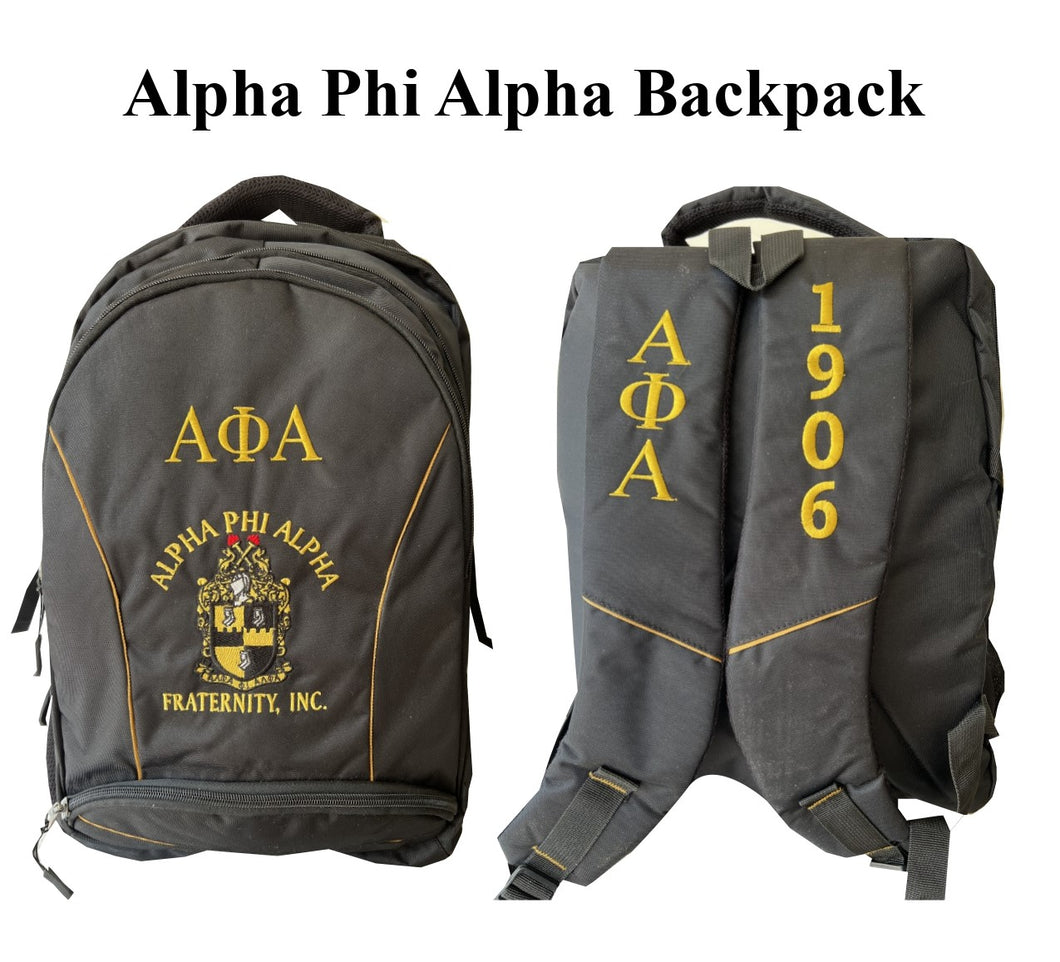 Alpha Phi Alpha (ΑΦΑ) Fraternity Black Stylish, Polyester Fabric Coated College Backpack with laptop sleeves For Men, Made in India
