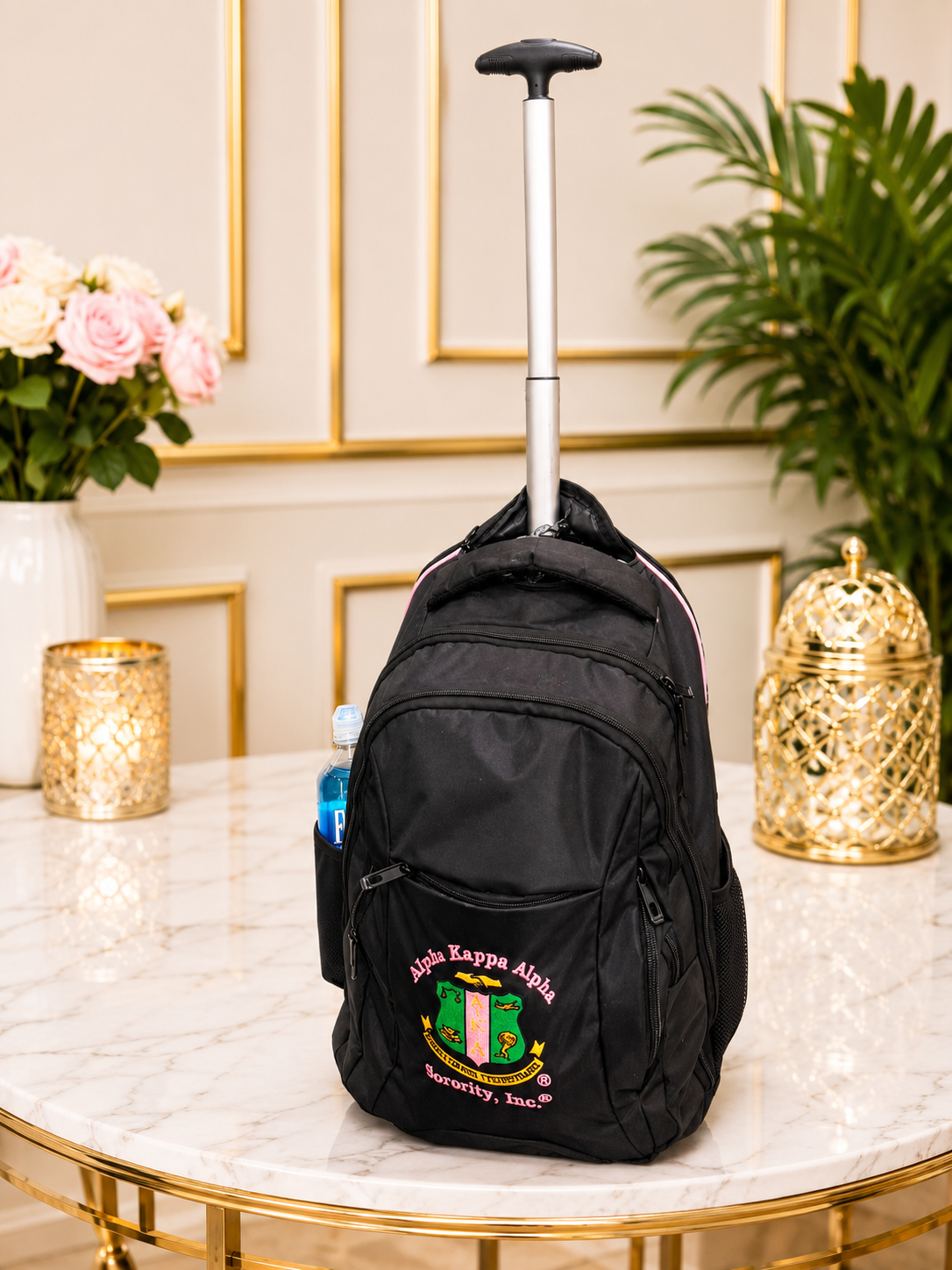 Alpha Kappa Alpha Rolling Backpack with Wheels & Shoulder Straps | AKA Carry-On Backpack
