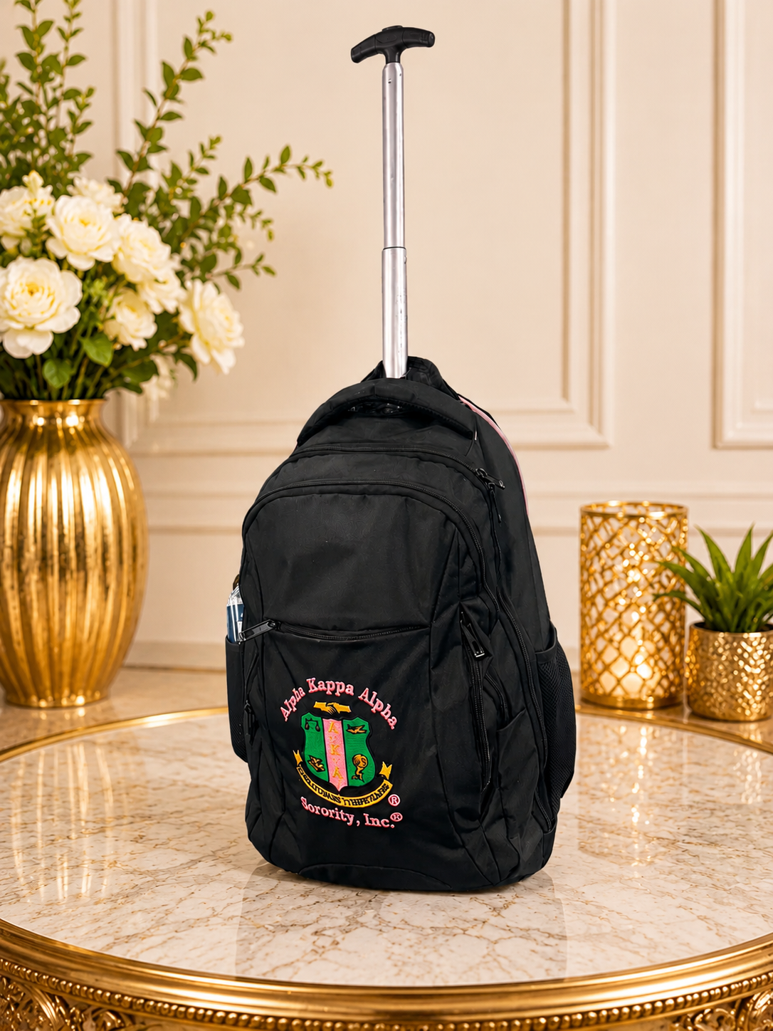 Alpha Kappa Alpha Rolling Backpack with Wheels & Shoulder Straps | AKA Carry-On Backpack