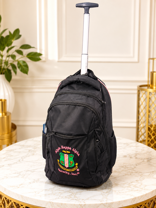 Alpha Kappa Alpha Rolling Backpack with Wheels & Shoulder Straps | AKA Carry-On Backpack