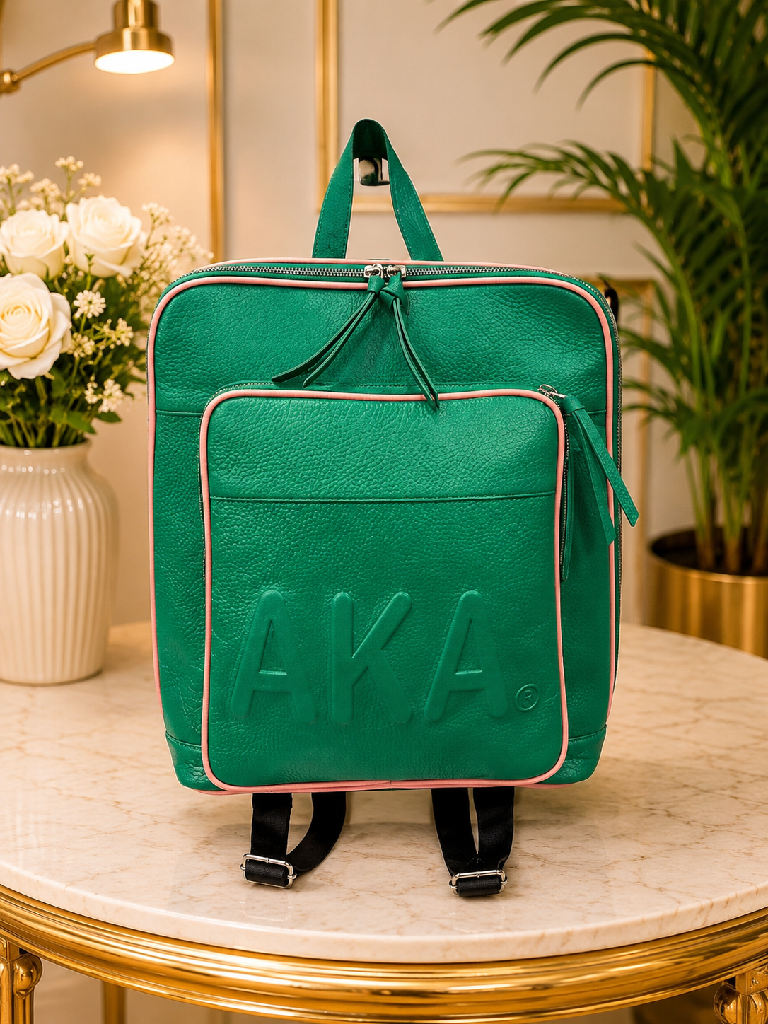 Alpha Kappa Alpha Genuine Cowhide Leather Backpack | Premium AKA Travel, Work & Everyday Backpack