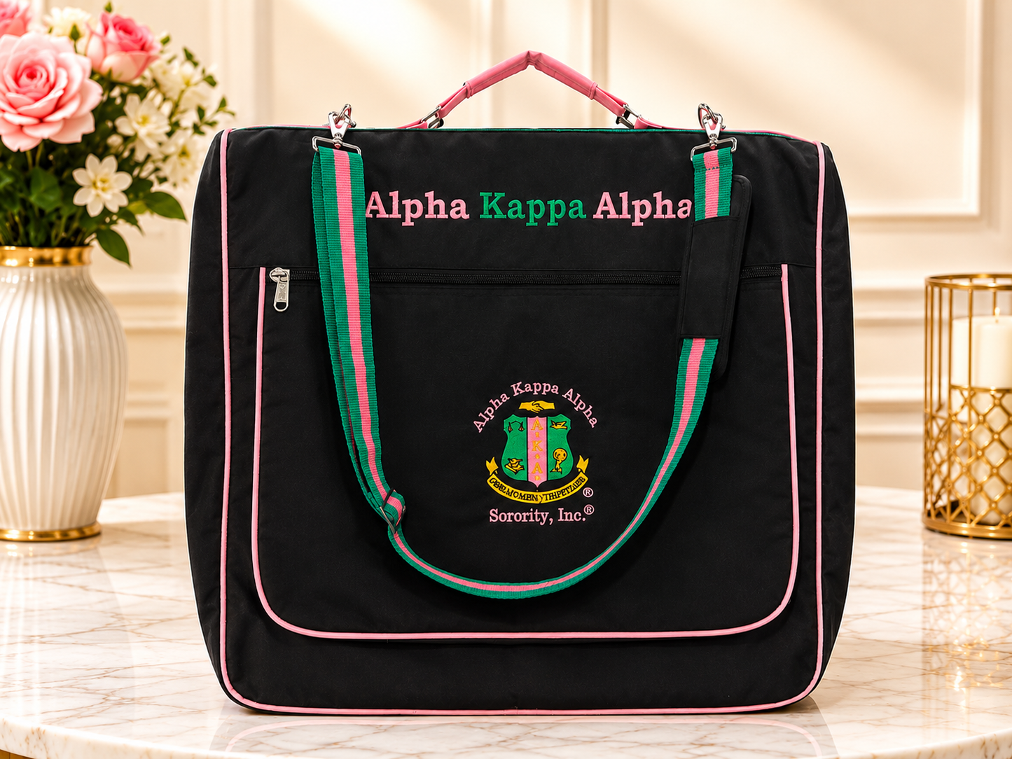 Alpha Kappa Alpha (AKA) Sorority Polyester PVC Coated Garment Bag for travelling- suitable for all sort of clothing & accessories.
