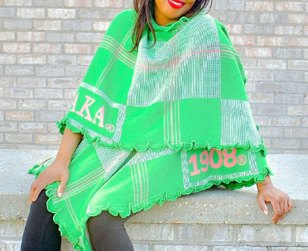 Alpha Kappa Alpha Pink & Green, Cozy Wrap/cape/shrug/poncho with Greek letters printed on sleeves, For Women.