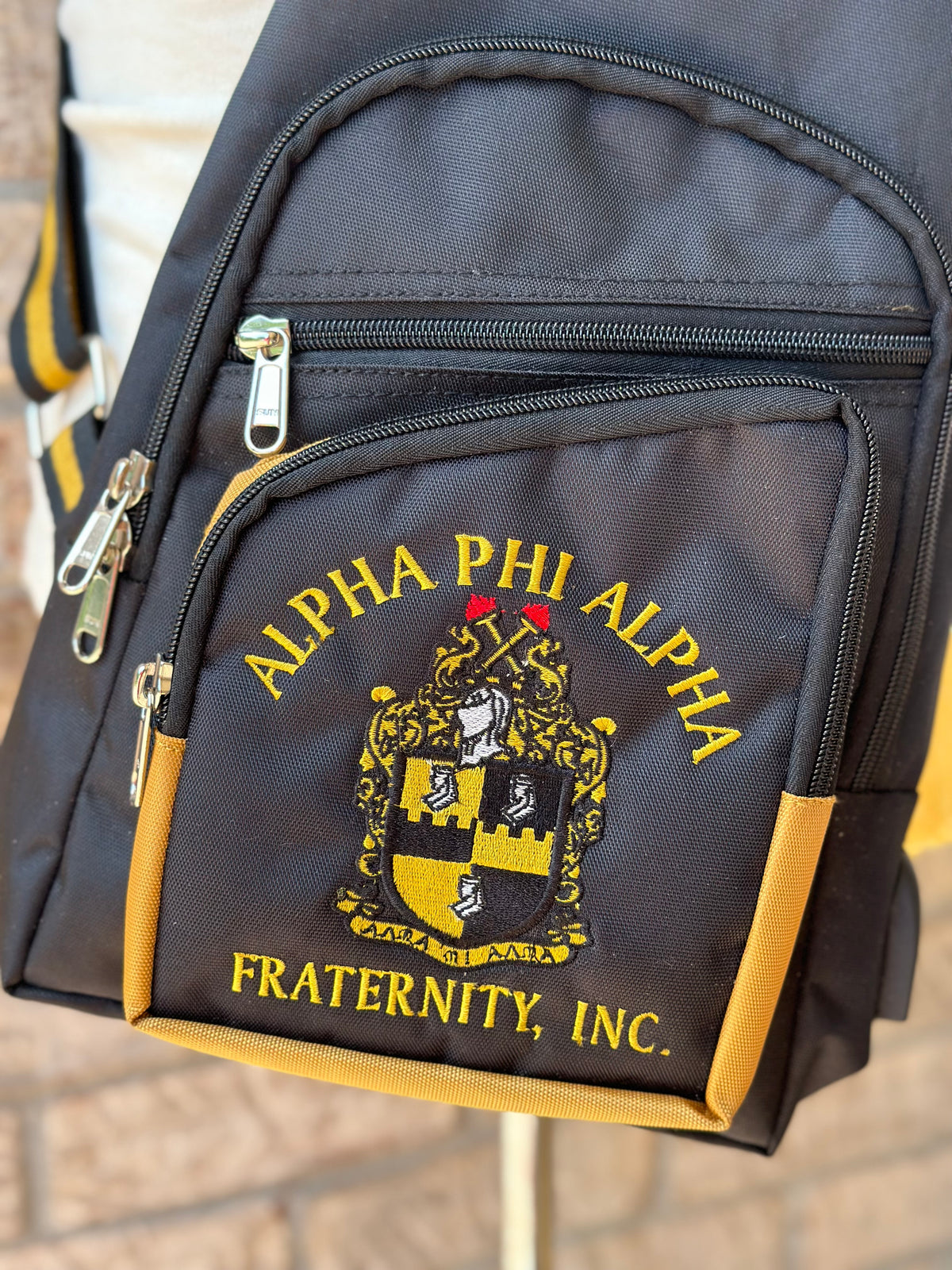 Alpha Phi Alpha (ΑΦΑ) Fraternity, single Shoulder Crossbody Sling/Shoulder bag with USB Port, Embroidered Organizational Shield in Front