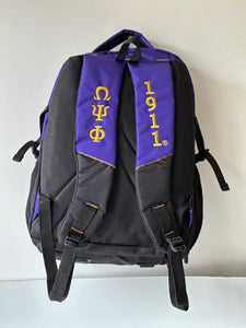 Omega Psi Phi (ΩΨΦ) Fraternity Royal Purple Stylish, Polyester Fabric Coated College Backpack with laptop sleeves For Men, Made in India.