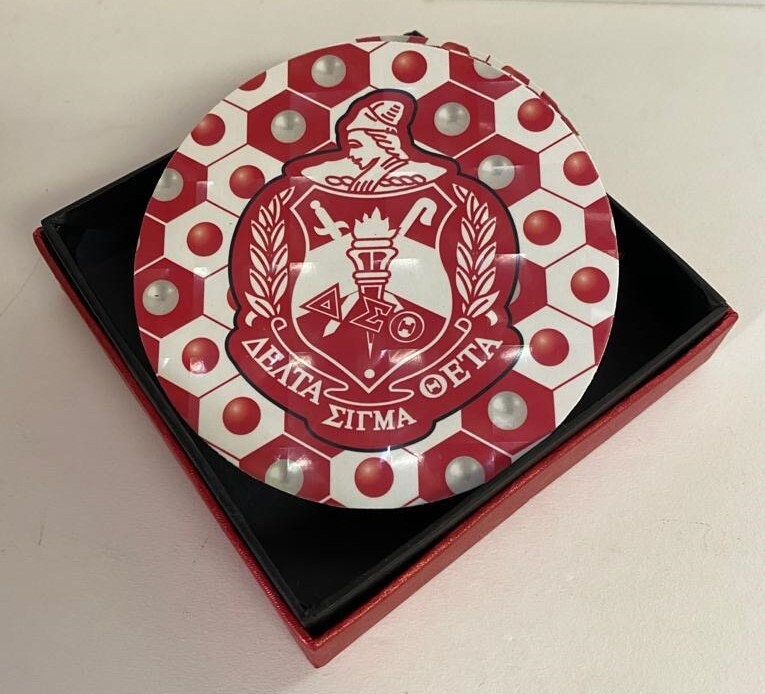 Delta Sigma Theta Red & White Sorority Glass Coaster set of 4 for Living Room, Bedrooms and Car, Coffee/Tea cup mat- Rubber material.