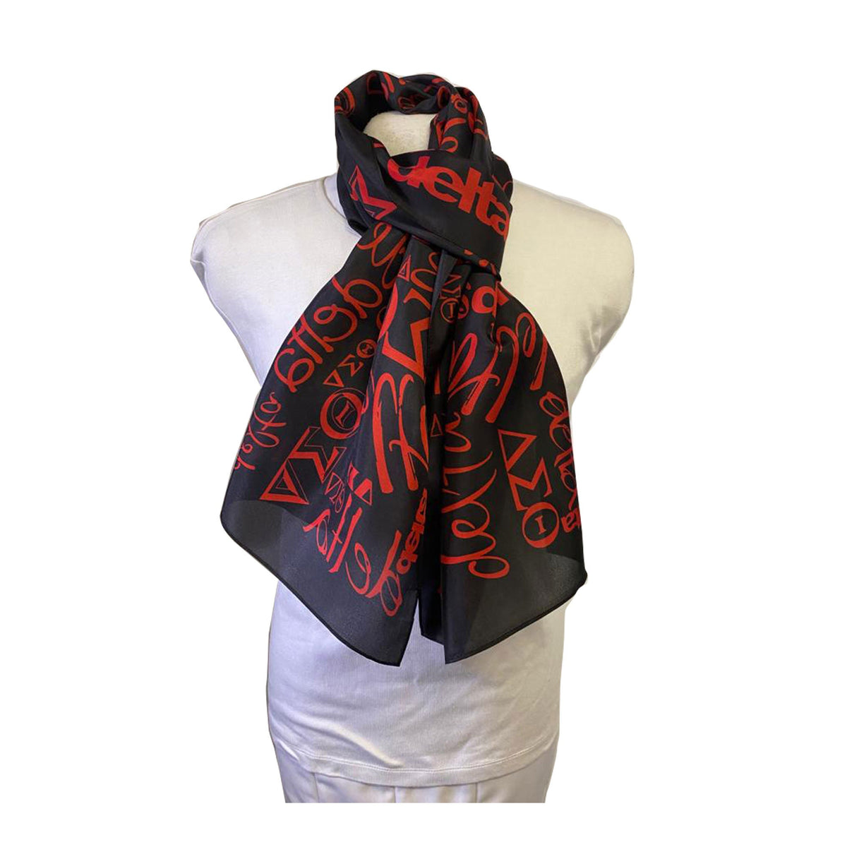 Delta Sigma Theta (ΔΣΘ) Sorority Long Silk Oblong Scarf/ muffler/Wrap around/ Stole/ Boho/Shawl /Black & Red Color, For Women, Made in India