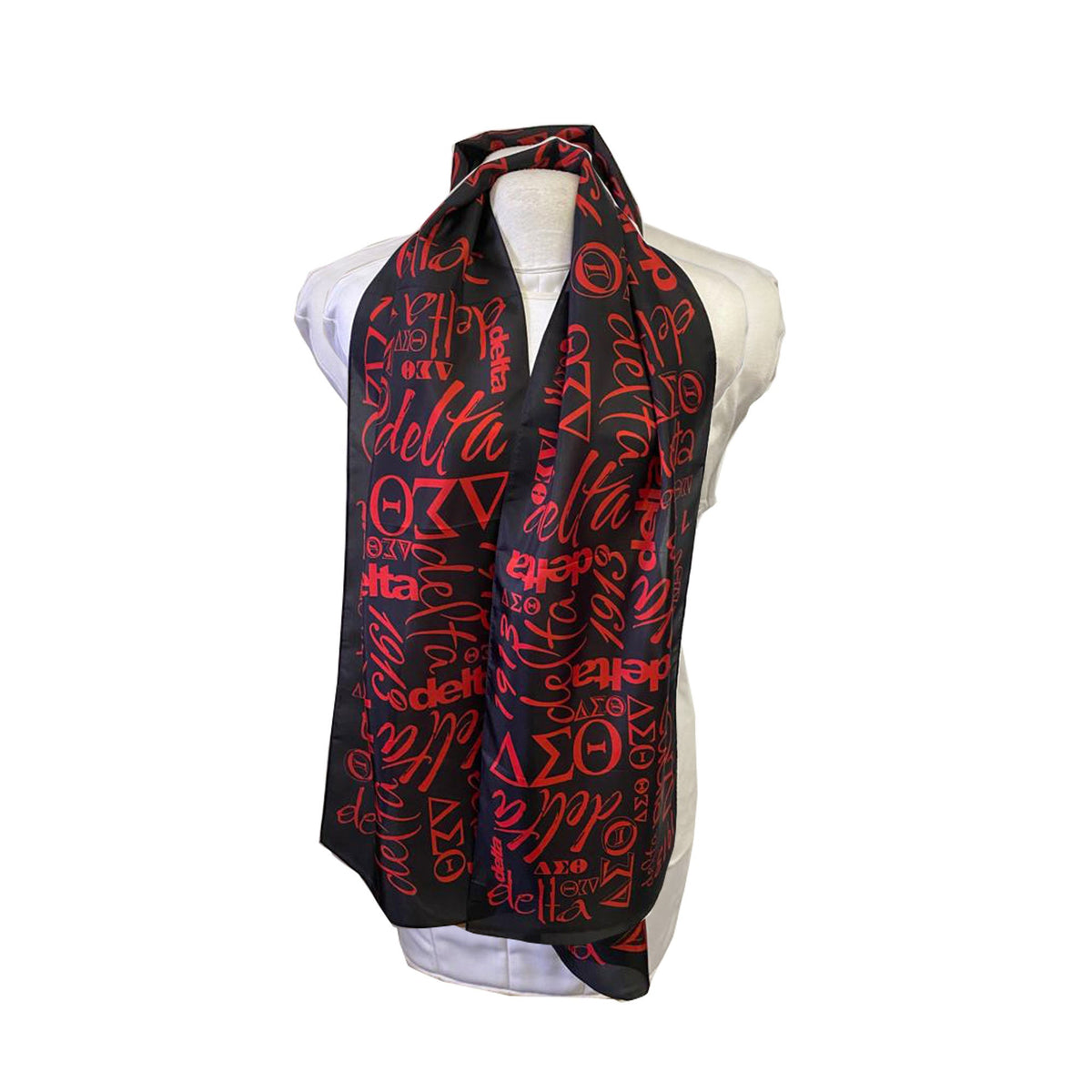 Delta Sigma Theta (ΔΣΘ) Sorority Long Silk Oblong Scarf/ muffler/Wrap around/ Stole/ Boho/Shawl /Black & Red Color, For Women, Made in India