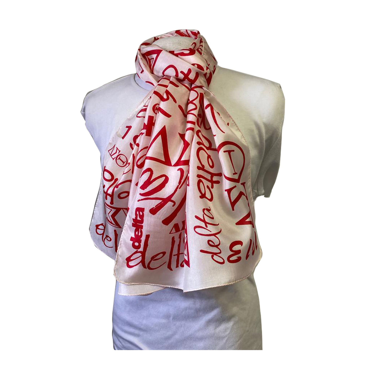 Delta Sigma Theta (ΔΣΘ) Sorority Long Silk Oblong Scarf/ muffler/Wrap around/ Stole/ Boho/Shawl /White & Red Color, For Women, Made in India
