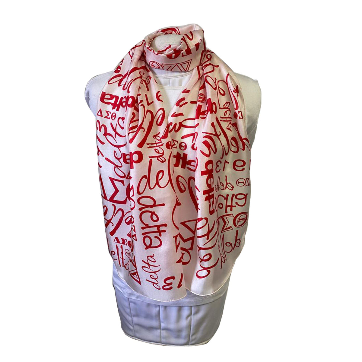 Delta Sigma Theta (ΔΣΘ) Sorority Long Silk Oblong Scarf/ muffler/Wrap around/ Stole/ Boho/Shawl /White & Red Color, For Women, Made in India