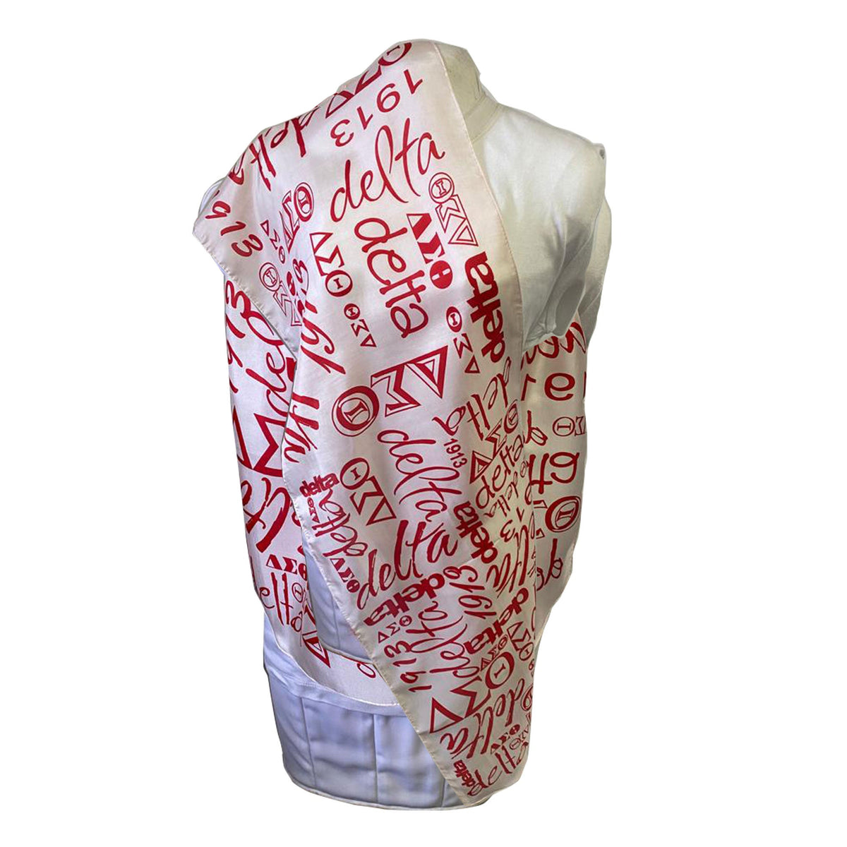 Delta Sigma Theta (ΔΣΘ) Sorority Long Silk Oblong Scarf/ muffler/Wrap around/ Stole/ Boho/Shawl /White & Red Color, For Women, Made in India